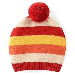 Babyhug Organic Cotton Knit Raglan Full Sleeves Striped Sweater Set & Cap with Porcupine Patch Detailing - Beige & Rust
