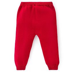 Babyhug Knit Full Sleeves Front Open Sweater Set with Cap & Stripes Design - Red & White