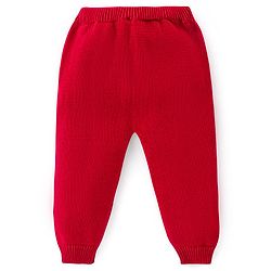 Babyhug Knit Full Sleeves Front Open Sweater Set with Cap & Stripes Design - Red & White