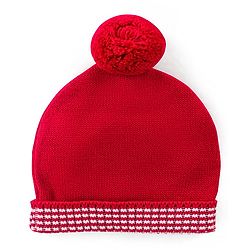 Babyhug Knit Full Sleeves Front Open Sweater Set with Cap & Stripes Design - Red & White