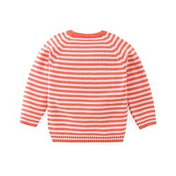 Babyhug Knitted Full Sleeves Striped Sweater Set with Cap & Fox Patch - Peach
