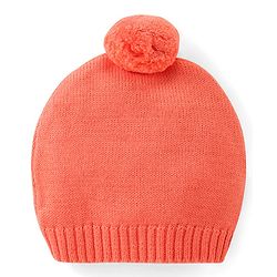 Babyhug Knitted Full Sleeves Striped Sweater Set with Cap & Fox Patch - Peach