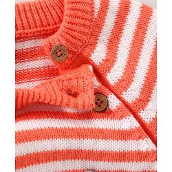 Babyhug Knitted Full Sleeves Striped Sweater Set with Cap & Fox Patch - Peach