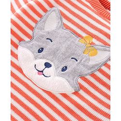 Babyhug Knitted Full Sleeves Striped Sweater Set with Cap & Fox Patch - Peach