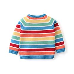 Babyhug Knitted Full Sleeves Pullover Striped Sweater Set with Cap & Hedgehog Design- Multicolour