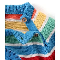 Babyhug Knitted Full Sleeves Pullover Striped Sweater Set with Cap & Hedgehog Design- Multicolour