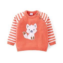 Babyhug Knit Full Sleeves Sweater Set with Cap Fox Design - Orange