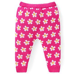 Babyhug Knitted Full Sleeves Pullover Floral Designed Sweater Set with Cap- Dark Pink