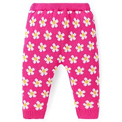 Babyhug Knitted Full Sleeves Pullover Floral Designed Sweater Set with Cap- Dark Pink