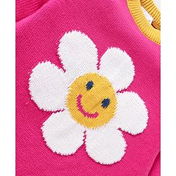 Babyhug Knitted Full Sleeves Pullover Floral Designed Sweater Set with Cap- Dark Pink