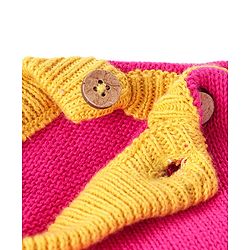 Babyhug Knitted Full Sleeves Pullover Floral Designed Sweater Set with Cap- Dark Pink