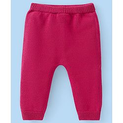 Babyhug Cotton Knit Full Sleeves Front Open Hooded Sweater Set with Stripes Design - Red