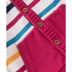 Babyhug Cotton Knit Full Sleeves Front Open Hooded Sweater Set with Stripes Design - Red