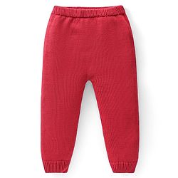 Babyhug Knitted Full Sleeves Striped Hooded Sweater Set - Red