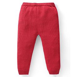 Babyhug Knitted Full Sleeves Striped Hooded Sweater Set - Red