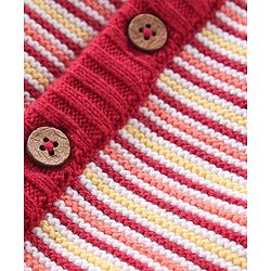 Babyhug Knitted Full Sleeves Striped Hooded Sweater Set - Red