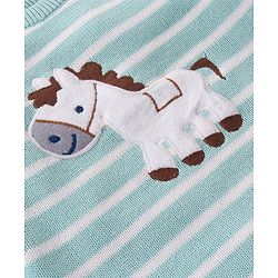 Babyhug Knitted Full Raglan Sleeves Pullover Sweater Set With Cap & Horse Patch Detailing - Green