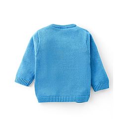 Babyhug Knitted Full Sleeves Pullover Sweater Set with Cap & Bear Design- Blue