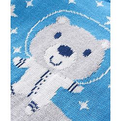 Babyhug Knitted Full Sleeves Pullover Sweater Set with Cap & Bear Design- Blue