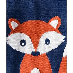 Babyhug Knitted Full Raglan Sleeves Pullover Sweater Set with Cap Striped & Fox Design - Navy Blue & Orange