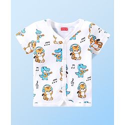 Babyhug 100% Cotton Knit Set of  Vests with Striped Crocodile & Tiger Print Pack of 3 - Multicolour