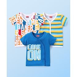 Babyhug 100% Cotton Knit Half Sleeves Set of Vets Striped & Text Print Pack of 3 - Multicolour