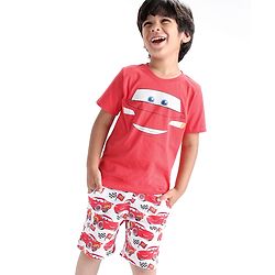 Babyhug Disney Cotton Knit Half Sleeves T-Shirt & Shorts Set With Cars Graphic  Red