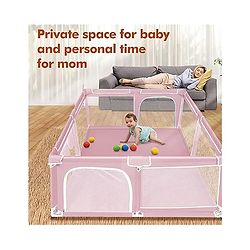 Babyhug Smart Portable with Safety Lock Playpen with Play Gate Fence - Pink