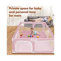 Babyhug Smart Portable with Safety Lock Playpen with Play Gate Fence - Pink
