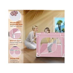 Babyhug Smart Portable with Safety Lock Playpen with Play Gate Fence - Pink