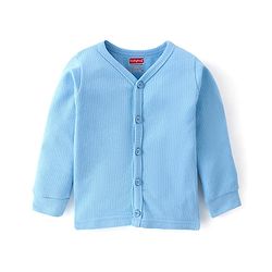 Babyhug Full Sleeves Front Open Solid Thermal Vest & Pant - Blue