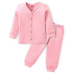 Babyhug Full Sleeves Front Open Solid Thermal Vest & Pant - Pink