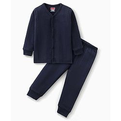 Babyhug Full Sleeves Front Open Solid Thermal Vest & Pant - Navy Blue