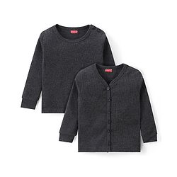 Babyhug Full Sleeves Front Open & Pullover Vest Combo Pack Of 2 - Dark Grey