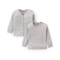 Babyhug Full Sleeves Front Open & Pullover Thermal Wear Vests Pack of 2 - Light Grey
