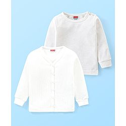 Babyhug Front Open Full Sleeve Solid Color Front Open & Pullover Thermal Vests Pack of 2 - Off White