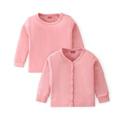 Babyhug Front Open & Pullover Full Sleeve Solid Colour Thermal Vests Pack of 2 - Pink