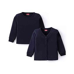 Babyhug Front Open & Pullover Full Sleeves Solid Colour Thermal Vests Pack of 2 - Navy Blue