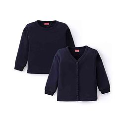 Babyhug Front Open & Pullover Full Sleeves Solid Colour Thermal Vests Pack of 2 - Navy Blue