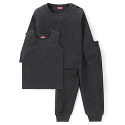 Babyhug Solid Full Sleeves Thermal Vests & Pant Set - Dark Grey