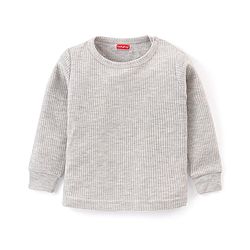 Babyhug Full Sleeves Solid Colour Thermal  T-Shirt & Pant Set with Vest - Light Grey