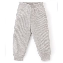 Babyhug Full Sleeves Solid Colour Thermal  T-Shirt & Pant Set with Vest - Light Grey