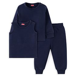 Babyhug  Full Sleeves Thermal Vest Pullover & Pant Set Solid Colour - Navy Blue