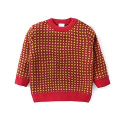 Babyhug Knit Full Sleeves Sweater Set with Aztec Design -Rust Red