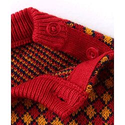 Babyhug Knit Full Sleeves Sweater Set with Aztec Design -Rust Red
