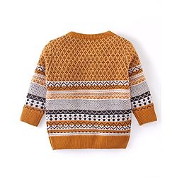 Babyhug Knit Full Sleeves Sweater Set with Aztec Design- Mustard