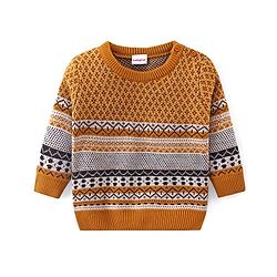 Babyhug Knit Full Sleeves Sweater Set with Aztec Design- Mustard