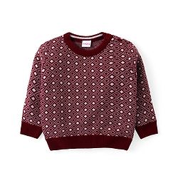 Babyhug Knitted Full Sleeves Sweater & Pant Set with Diamond Design - Red