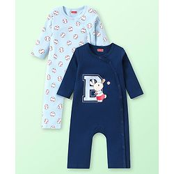 Babyhug 100% Cotton Knit Full Sleeves Rompers with Baseball & Bunny Print  Pack of 2 - Multicolour