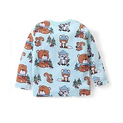 Babyhug Cotton Knit Full Sleeves T-Shirt & Dungaree Set with Bear Print - Red & Blue
